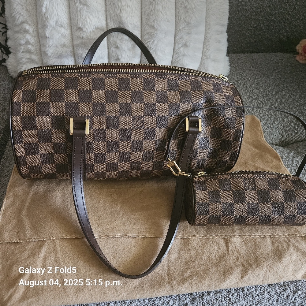 Louis Vuitton Brown Checkered Shoulder Bag with Pouch